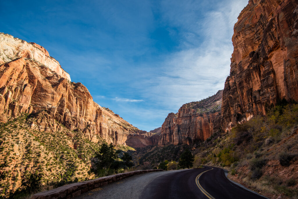 Mountain road in Zion National Park in the fall