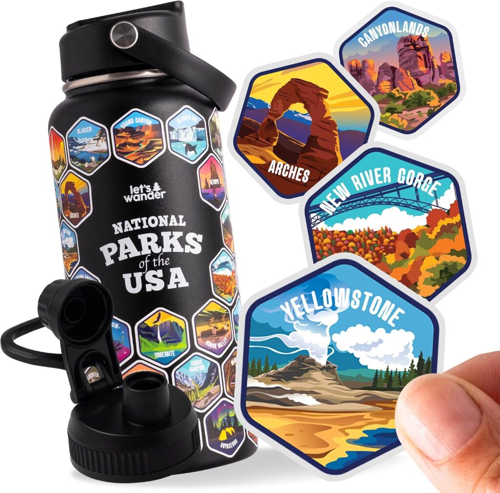 LET’S WANDER National Parks Sticker Water Bottle